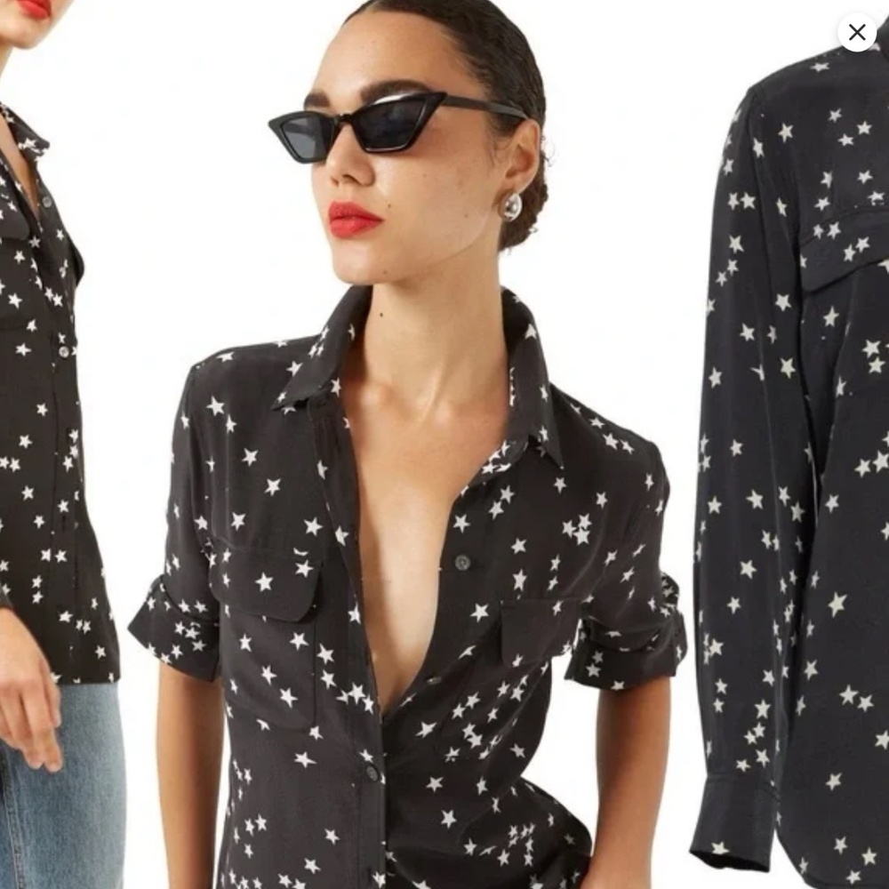 Equipment Femme Black Stars 100% Silk Slim Signature Button Down Shirt XS